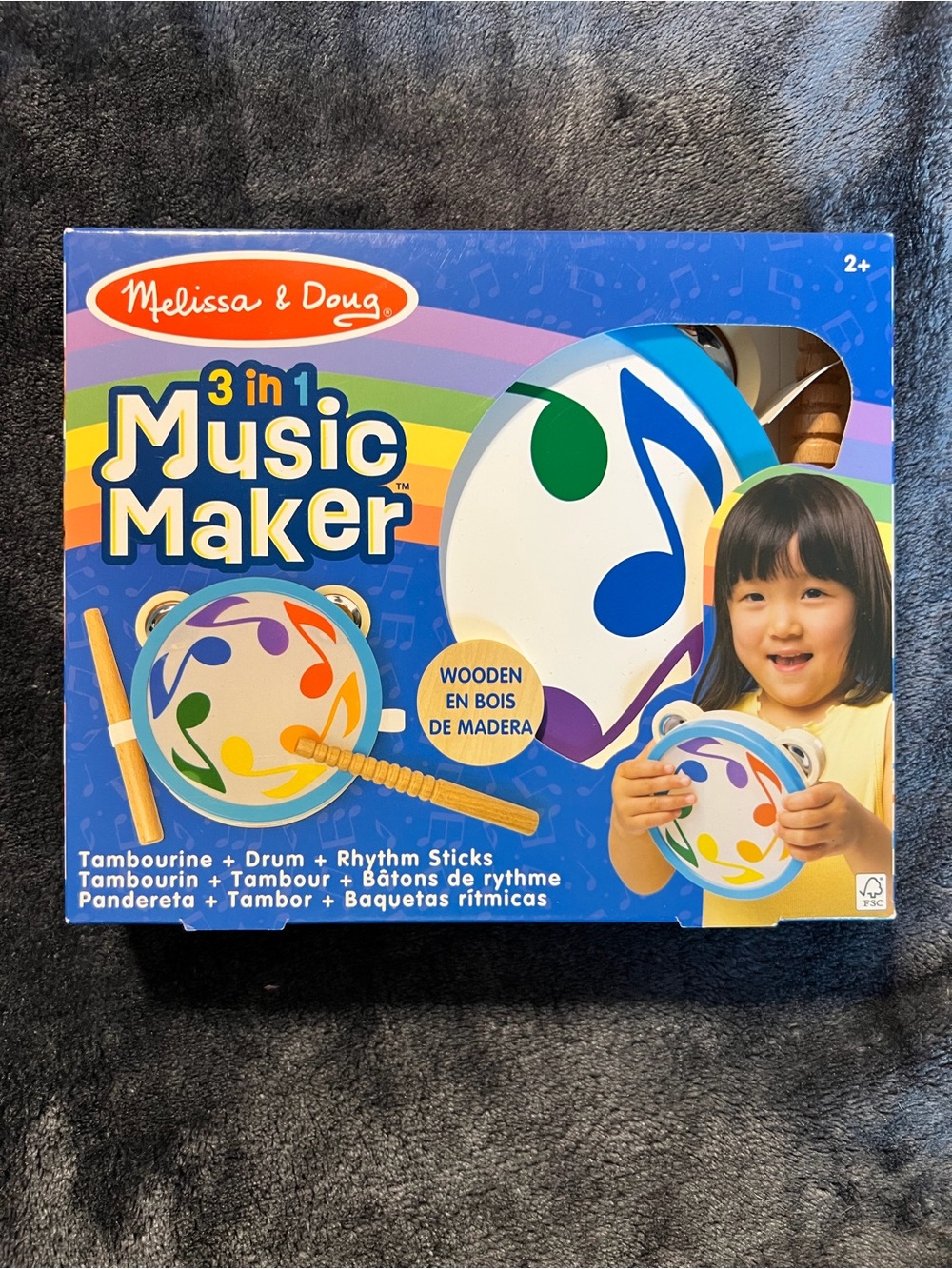 Melissa & Doug 3-in-1 Music Maker Tambourine Drum & Rhythm Sticks
